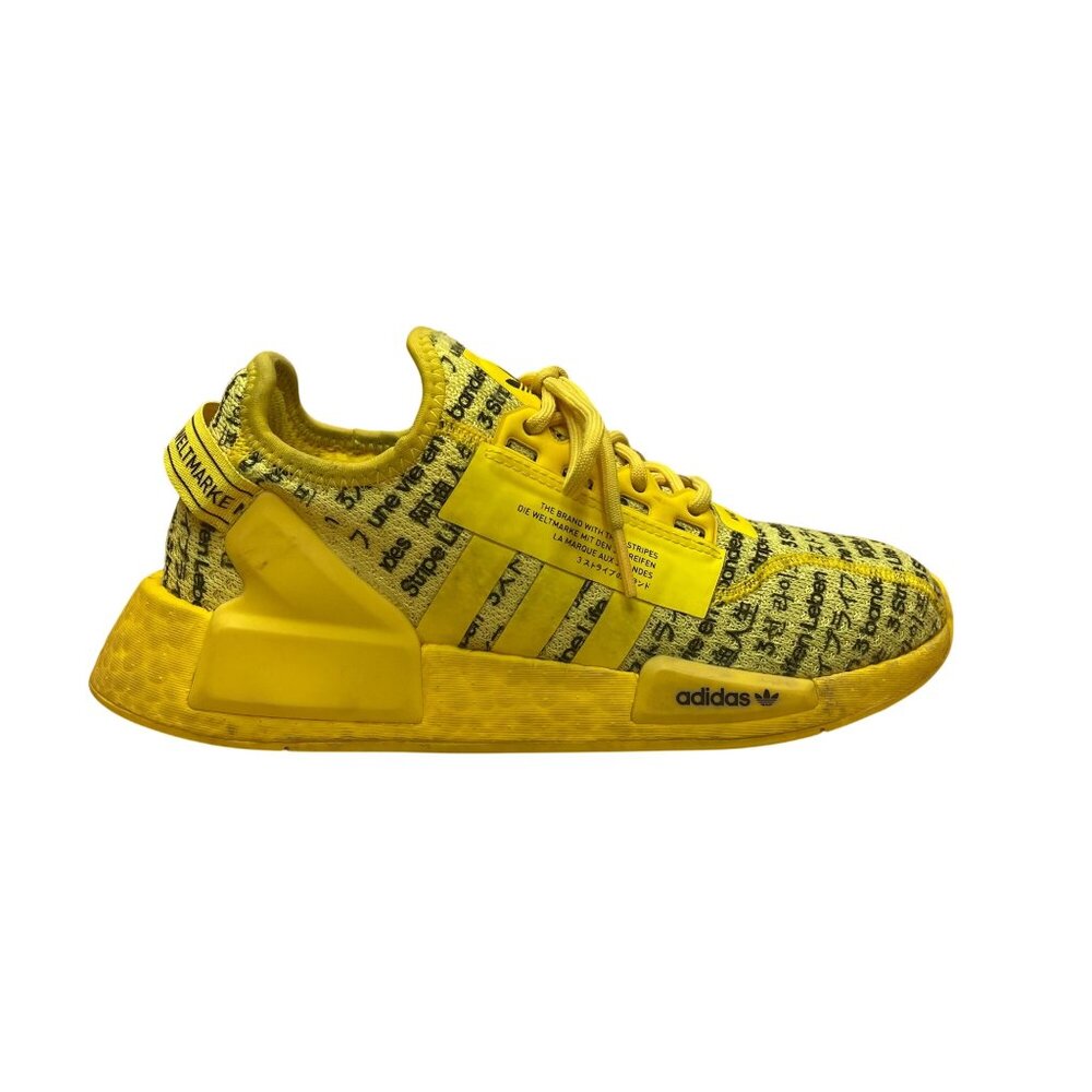 Adidas Yellow Text Print Comfort Primeknit Sport NMD R1 Sneakers Size 5
